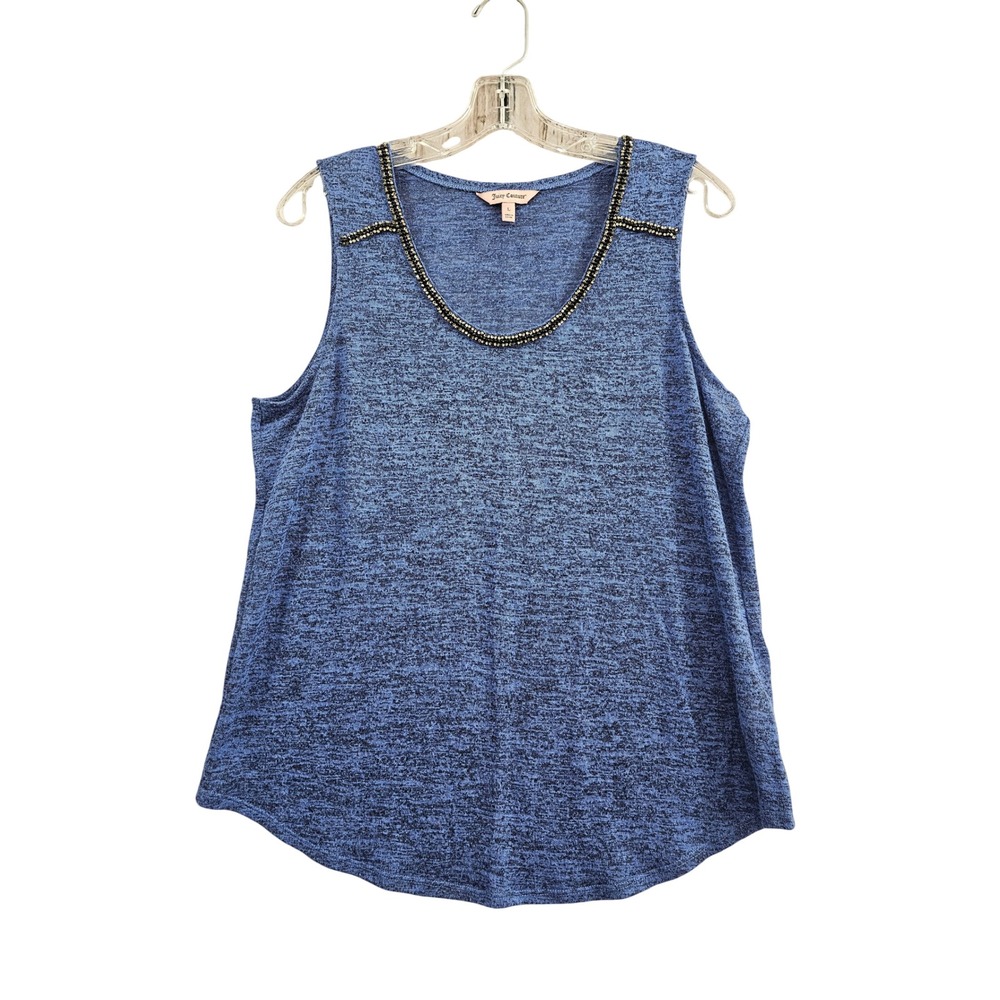 Juicy Couture Tank Top Womens Large Blue Embellished Beaded Rhinestone Space Dye